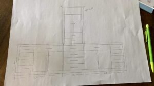 Hand sketched custom double vanity draft