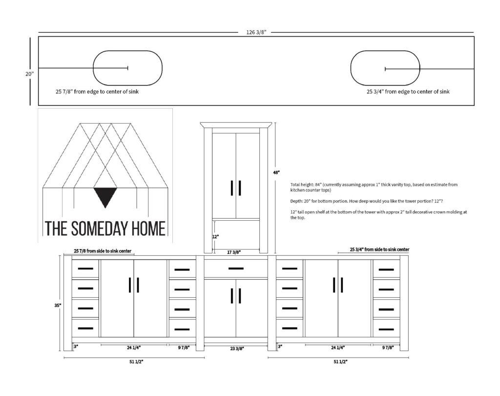 Digital rendering of a custom double vanity